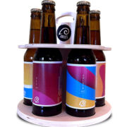 Porta bottiglie circolare in legno, 6 bottiglie birra artigianale aries 33cl