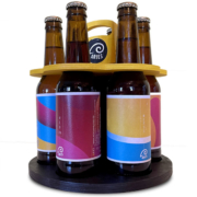 Porta bottiglie circolare in legno dipinto a mano, 6 bottiglie birra artigianale aries 33cl